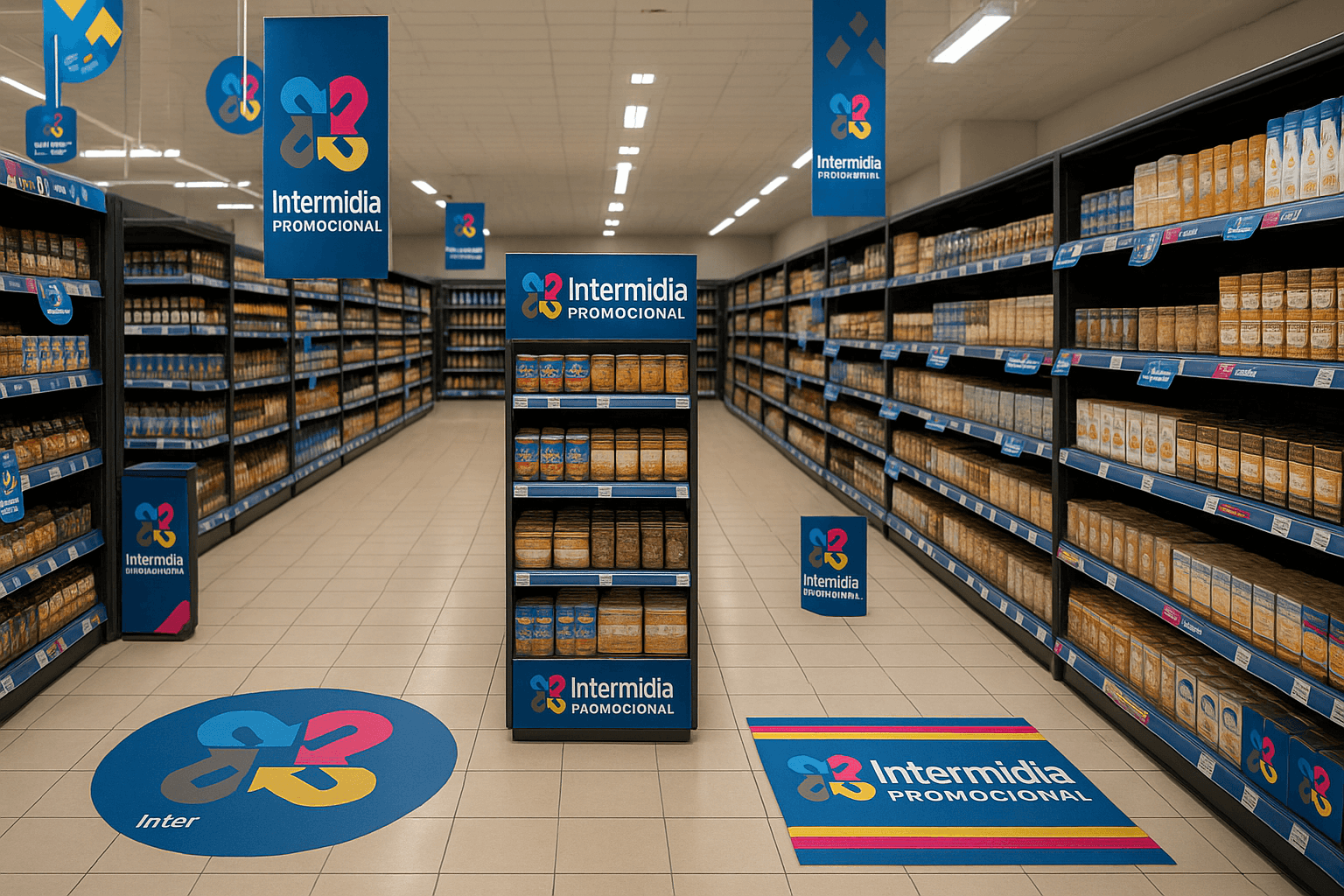 Colagem de materiais de PDV da Intermidia Promocional
